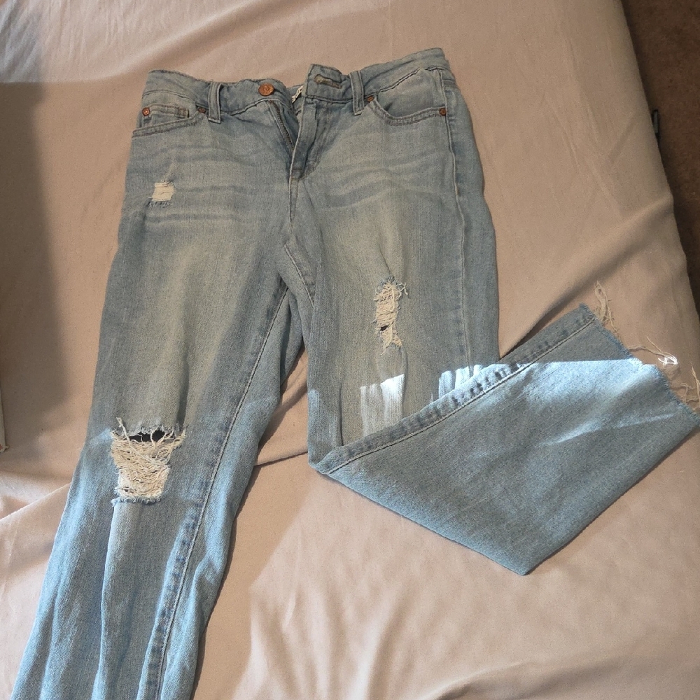 Celebrity Pink Blue Straight Leg Jeans Distressed